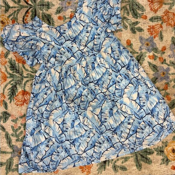 Janie & Jack Blue Palm Print Dress girls size 8 puff sleeve girlly tropical - Picture 3 of 7